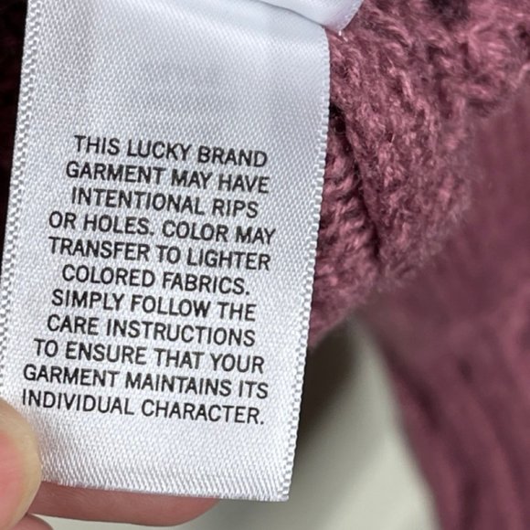 LUCKY BRAND | Mauve Chunky Open Knit Balloon Sleeve Crew Neck Sweater | Size S - Picture 11 of 13